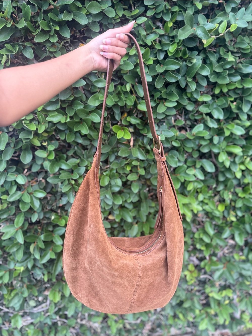 NWT Quince Italian Suede Crescent Shoulder Bag - Whiskey